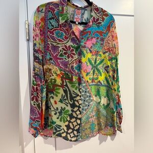 NWOT Johnny Was multi colored button down shirt - size M